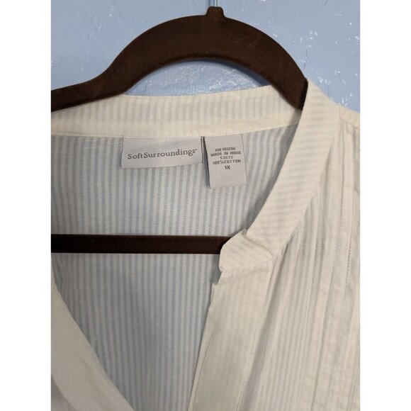 Soft Surroundings 1X White Pintuck Button Down Blouse Embroidered 3/4 Sleeves - Picture 3 of 13